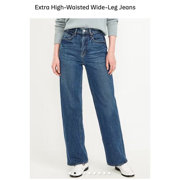 Old Navy Women’s 12P Extra High-Waisted Wide-Leg Jeans Indigo Dark Wash Denim - Picture 3 of 6